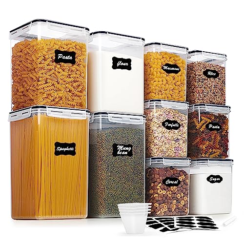 Vtopmart 10 PCS Flour and Sugar Storage Container, Large Airtight Food Storage Containers with Lids for Kitchen, Pantry Organization and Storage, BPA Free, Black