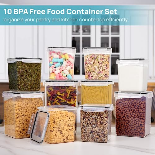 Vtopmart 10 PCS Flour and Sugar Storage Container, Large Airtight Food Storage Containers with Lids for Kitchen, Pantry Organization and Storage, BPA Free, Black