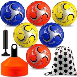chitidr soccer training equipment set include 6 size 5 soccer ball, 60 soccer cones for drill, 6 football carry bag and pump for speed agility, fitness sport for kid adult youth (multicolor, stylish)