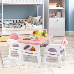 Costzon Kids Table and Chair Set, 3-Piece Plastic Activity Table with Building Blocks, Storage Shelf for Children Reading, Drawing, Writing, Arts & Crafts, Toddler Table and Chair Set (Pink)