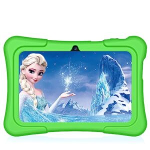 kids tablets, 7 inch tablet for kids, 32gb rom, ips hd display, android 11 quad core processor, iwawa pre installed with kid-proof case, bluetooth, dual camera (green)