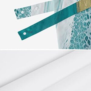 Abstract Tie Up Valance for Kitchen Windows, Turquoise White Gold Marble Texture Tie-up Curtain Shade Valances 42"x12" Rod Pocket Short Curtains Window Treatment for Living Room Stone Fluid Art