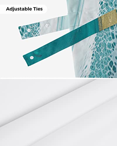 Abstract Tie Up Valance for Kitchen Windows, Turquoise White Gold Marble Texture Tie-up Curtain Shade Valances 42"x12" Rod Pocket Short Curtains Window Treatment for Living Room Stone Fluid Art