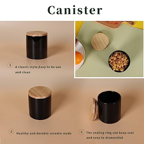 LEETOYI Ceramic Food Storage Jar with Seal Lid, Serving for Ground Coffee, Tea, Sugar, Salt and More - 31 Oz (Black)