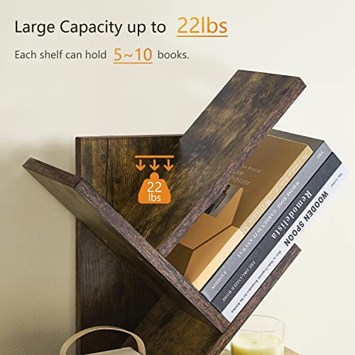 Tajsoon Tree Bookshelf 3 Tier Book Storage Organizer Shelves, Desktop Bookshelf Floor Standing Bookcase Display for CDs/Magazine/Books, Small Bookshelf for Bedroom, Living Room&Office, Rustic Brown