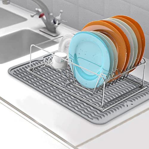 Hopeup Dish Drying Mat for Kitchen Counter, Slip Resistant Silicone Quick Dry Pad for Washing Dishes Cup Draining Pad Heat Insulation Anti-Slip Reliable Restaurant Cutlery Draining Pad Black