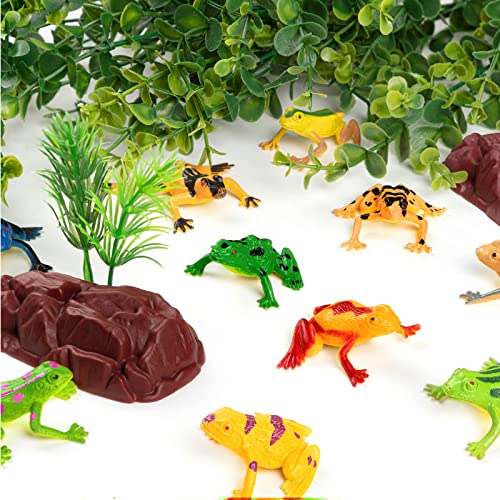 32 Packs Mini Plastic Frog Toys and Artificial Lily Pads,Include 12 colorful Plastic Frogs and 20 Floating Lily Pads for Ponds，Rainforest Animals Figures Character Toys and Artificial Pond Plants for Garden Home Pool Decor Party Favor