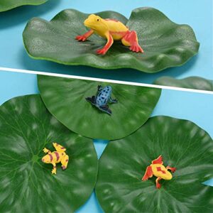 32 Packs Mini Plastic Frog Toys and Artificial Lily Pads,Include 12 colorful Plastic Frogs and 20 Floating Lily Pads for Ponds，Rainforest Animals Figures Character Toys and Artificial Pond Plants for Garden Home Pool Decor Party Favor