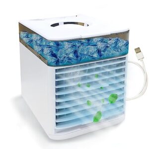 portable air conditioner w/500ml water tank, evaporative air cooler w/3-speed fan, usb powered low energy space cooler, personal mini ac w/led lights, table air conditioner & humidifier, by g-will