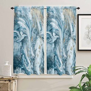 ssevitey room decorative valances with rod pockets marble liquid abstract art window valance curtains blue white gold gradient treatment 2 panels drapes for kitchen living room bathroom