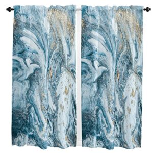 SSEVITEY Room Decorative Valances with Rod Pockets Marble Liquid Abstract Art Window Valance Curtains Blue White Gold Gradient Treatment 2 Panels Drapes for Kitchen Living Room Bathroom