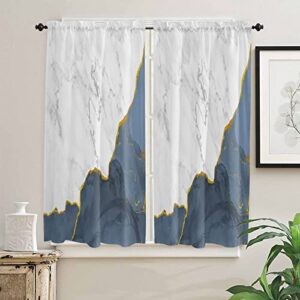 ssevitey room decorative valances with rod pockets marble texture watercolor blue gold and white colors window valance curtains ink painting treatment 2 panels drapes for kitchen living room bathroom