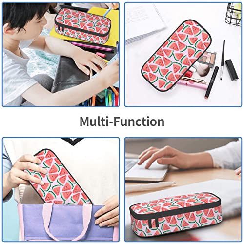 Pink Watermelon Cute Pencil Case Organizer with Compartments for adults Large Capacity Pen Bag Double Zippers Multifunction Makeup Bag