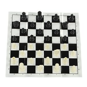zerone portable chess set,international plastic chess set with 25cm plastic film chessboard and storage bag ps international chess for adults kids (black and white)