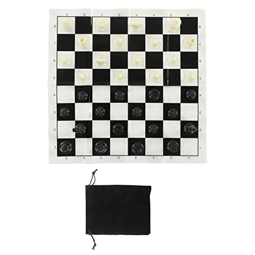 Zerone Portable Chess Set,International Plastic Chess Set with 25CM Plastic Film Chessboard and Storage Bag PS International Chess for Adults Kids (Black and White)