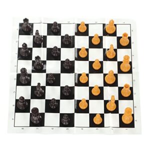 portable chess set,international plastic chess set with 25cm plastic film chessboard and storage bag ps international chess for adults kids (brown)