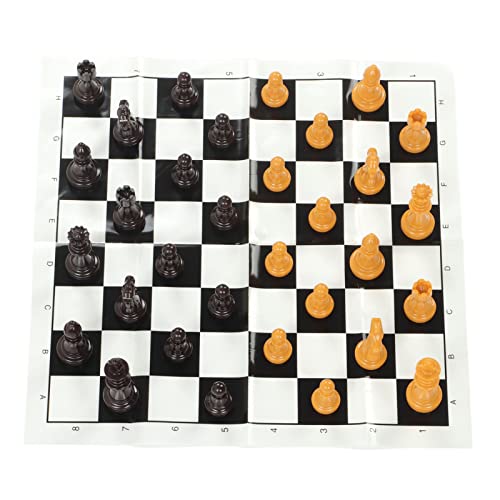 Portable Chess Set,International Plastic Chess Set with 25CM Plastic Film Chessboard and Storage Bag PS International Chess for Adults Kids (Brown)