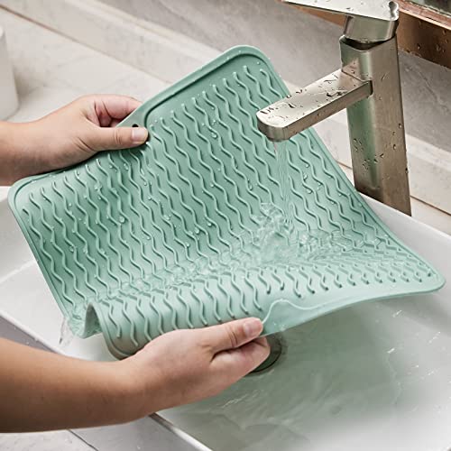 Multipurpose Silicone Kitchen Mat/drain Pad Easy to Clean Environmentally Friendly Heat-Resistant Suitable for Lining Kitchen Counters or Sinks Refrigerators or Drawers (Nordic green)