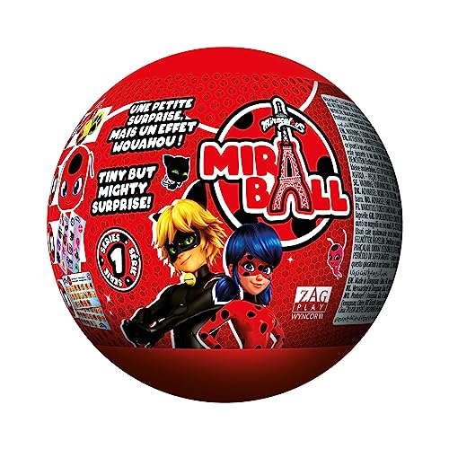 Miraculous Ladybug, 4-1 Surprise Miraball, Toys for Kids with Collectible Character Metal Ball, Kwami Plush, Glittery Stickers and White Ribbon (Wyncor)