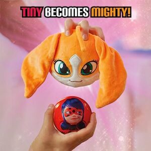 Miraculous Ladybug, 4-1 Surprise Miraball, Toys for Kids with Collectible Character Metal Ball, Kwami Plush, Glittery Stickers and White Ribbon (Wyncor)