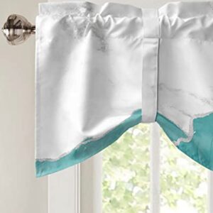 Segard Tie Up Valance for Windows,Marble Turquoise Gold and White Colors Kitchen Valances Adjustable Rod Pocket Window Shade Valance,Ink Painting Short Curtains Window Treatment for Bedroom 60x18in