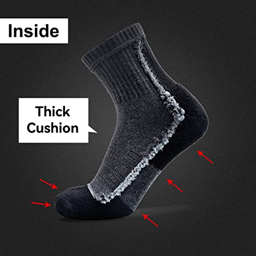 Socks Daze Merino Wool Quarter Running Socks Mens Size 10-13 Ladies Elite Basketball Padded Anti-Blister Bike Trail Wool Hiking Socks Women Plus Size, Large, 4 Pairs Black