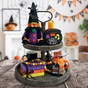 Halloween Decorations - Halloween Gnome Tiered Tray Decor - Hocus Pocus Wood Book Stack Sign Witches Cauldron Halloween Beads Garland Halloween Decorations for Home Halloween Fall Decorations Indoor