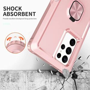 LONTECT for Galaxy S22 Ultra 5G Case with Ring Holder Kickstand 3 in 1 Shockproof Heavy Duty Hybrid Sturdy High Impact Protective Case for Samsung Galaxy S22 Ultra 5G 2022, Rose Gold