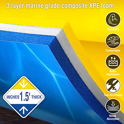 3 Layers XPE Foam Floating Mat Water Mat, 9/12 Ft Tear-Resistant Lily Pad Lilly Pad Water Matt, Lily Pad Floating Swim Mat for Lake, Ocean, Beach, River (Yellow, 9Ft X 6Ft)