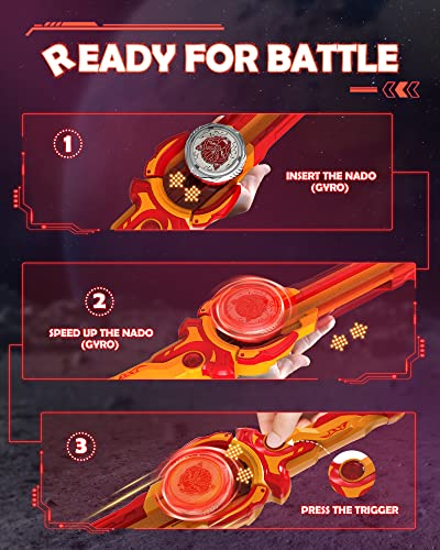 Infinity Nado Battling Tops Burst Toy for Boys Grils Age 8-12 - Including Gaming Top Toys, Sword Launcher - Blazing War Bear, Flame Red