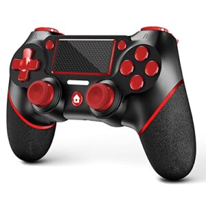 acegamer wireless controller for ps4, custom design v2 gamepad joystick for ps4 with non-slip grip of both sides and 3.5mm audio jack! (black-red)