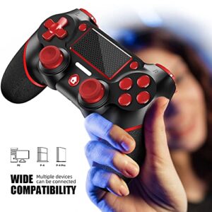 AceGamer Wireless Controller for PS4, Custom Design V2 Gamepad Joystick for PS4 with Non-Slip Grip of Both Sides and 3.5mm Audio Jack! (Black-Red)