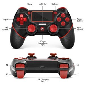 AceGamer Wireless Controller for PS4, Custom Design V2 Gamepad Joystick for PS4 with Non-Slip Grip of Both Sides and 3.5mm Audio Jack! (Black-Red)