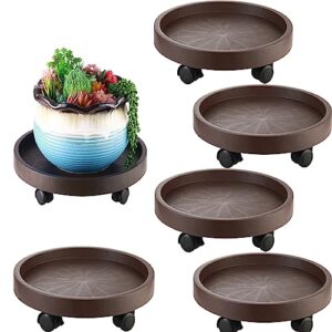 5 pack plant caddy with wheels rolling plant stand with wheels 10 inch plant dolly heavy duty large potted plant mover with casters for indoor and outdoor, brown