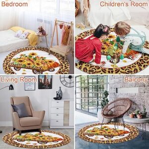 Ileading Round Fall Area Rug Non Slip Shaggy Soft Sunflower Pumpkin Sofa Circle Carpet 4ft Cute Harvest Thanksgiving Decorative Runner Rug Machine Washable Throw Rugs for Bedroom Living Room eggchair