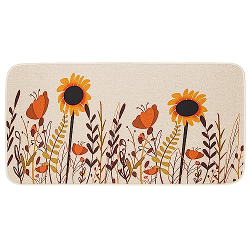 MUGANYI Fall Flower Thanksgiving Autumn Doormat - Holiday Welcome Non Slip Rug Sunflower Natural Door mat for Indoor Outdoor Entrance 17" x 29"