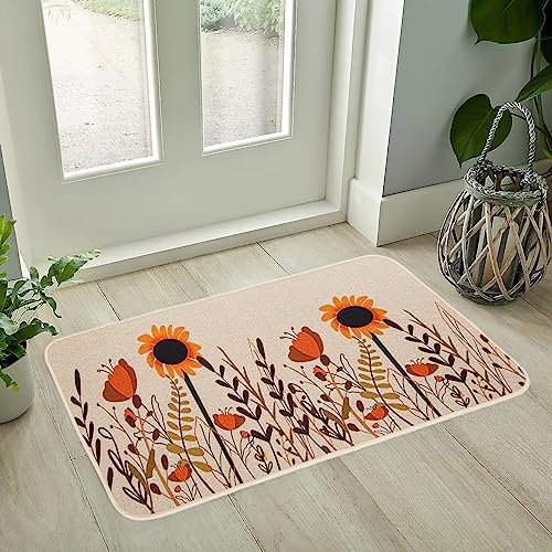 MUGANYI Fall Flower Thanksgiving Autumn Doormat - Holiday Welcome Non Slip Rug Sunflower Natural Door mat for Indoor Outdoor Entrance 17" x 29"