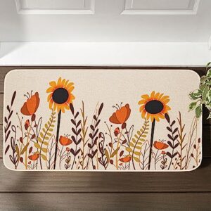 MUGANYI Fall Flower Thanksgiving Autumn Doormat - Holiday Welcome Non Slip Rug Sunflower Natural Door mat for Indoor Outdoor Entrance 17" x 29"