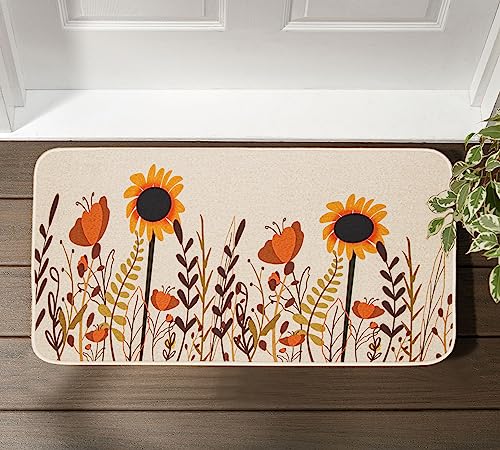 MUGANYI Fall Flower Thanksgiving Autumn Doormat - Holiday Welcome Non Slip Rug Sunflower Natural Door mat for Indoor Outdoor Entrance 17" x 29"