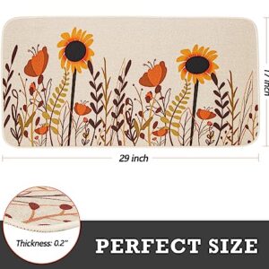 MUGANYI Fall Flower Thanksgiving Autumn Doormat - Holiday Welcome Non Slip Rug Sunflower Natural Door mat for Indoor Outdoor Entrance 17" x 29"