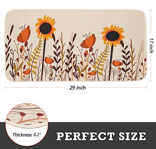 MUGANYI Fall Flower Thanksgiving Autumn Doormat - Holiday Welcome Non Slip Rug Sunflower Natural Door mat for Indoor Outdoor Entrance 17" x 29"