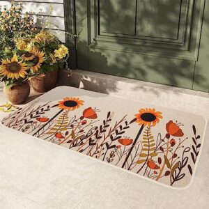 MUGANYI Fall Flower Thanksgiving Autumn Doormat - Holiday Welcome Non Slip Rug Sunflower Natural Door mat for Indoor Outdoor Entrance 17" x 29"