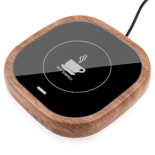 Coffee Mug Warmer Beverage Cup Warmer Gravity-Induction Auto On/Off for Desk Home Office Use for Heating Coffee, Beverage, Milk, Tea and Hot Chocolate (Wood Grain)