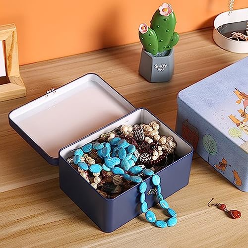 ZLEYECZ Retro Style Rectangle Tinplate Storage Box with Padlock, Home Kitchen Desktop Storage Tin Canister, For Chocolate Jewelry Cosmetics Photos Gift Candy Tea Coffee Case (Night Sky)