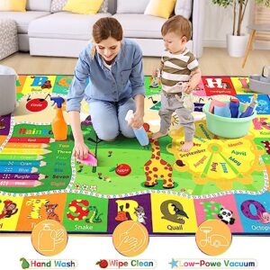 Chicrug Educational 4x6 Kids Area Rug for Playroom, TPR Non Slip Kids Classroom Carpet Rug for Learning ABC Animal Shape Color Fruit, Washable Play Mat Rug for Children Nursery Toddler Room Decor