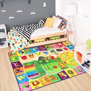 Chicrug Educational 4x6 Kids Area Rug for Playroom, TPR Non Slip Kids Classroom Carpet Rug for Learning ABC Animal Shape Color Fruit, Washable Play Mat Rug for Children Nursery Toddler Room Decor