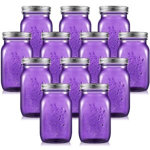 tessco 12 pieces 16 oz colored mason jars with lids glass regular mouth pint canning containers kitchen canisters for food storage, diy crafts, not allowed dishwasher (purple)