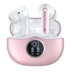 wireless earbuds bluetooth 5.3 headphones 40 hrs playtime with led display, deep bass stereo and noise cancelling bluetooth ear buds ip7 waterproof wireless earphones with mic for iphone android pink