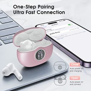 Wireless Earbuds Bluetooth 5.3 Headphones 40 Hrs Playtime with LED Display, Deep Bass Stereo and Noise Cancelling Bluetooth Ear Buds IP7 Waterproof Wireless Earphones with Mic for iPhone Android Pink