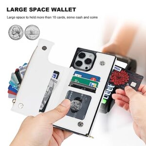 Bocasal Crossbody Wallet Case for iPhone 13 Pro Max with RFID Blocking Card Slot Holder, Magnetic Flip Folio Purse Case, PU Leather Zipper Handbag with Detachable Lanyard Strap 6.7 Inch 5G (White)